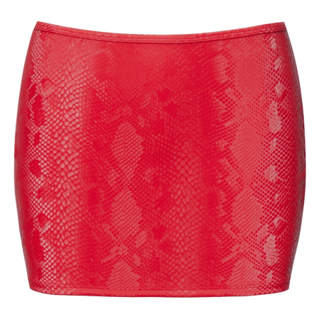 Cottelli PARTY Mini Skirt Red L - Snakeskin Effect, Stretchy Waistband
