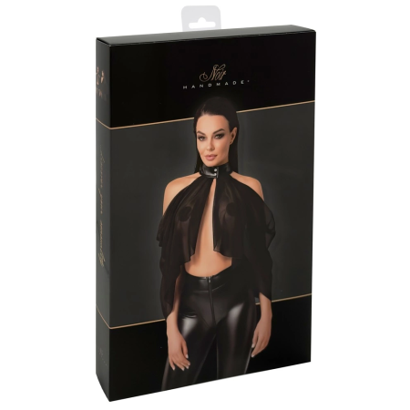 Noir Handmade Orgia Black Tulle Bolero S - Sheer Cape with Wetlook Collar