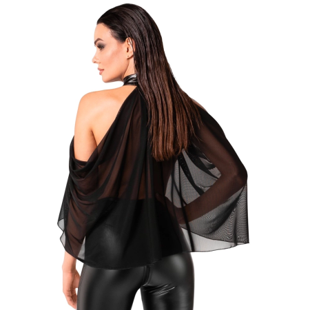 Noir Handmade Orgia Black Tulle Bolero S - Sheer Cape with Wetlook Collar