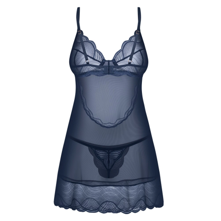 Obsessive Nightly Blue Chemise Set XL/2XL - Elegant Lace & Tulle