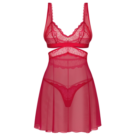 Obsessive Cupide Desir Babydoll Set Red 2XL/3XL Adjustable Lace