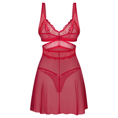 Obsessive Cupide Desir Babydoll Set Red 2XL/3XL Adjustable Lace