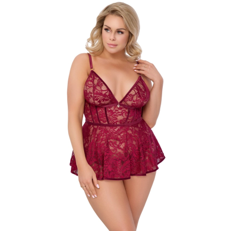Cottelli CURVES Babydoll 2XL Dark Red Lace & Velvet Set