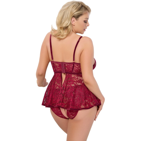 Cottelli CURVES Babydoll 2XL Dark Red Lace & Velvet Set