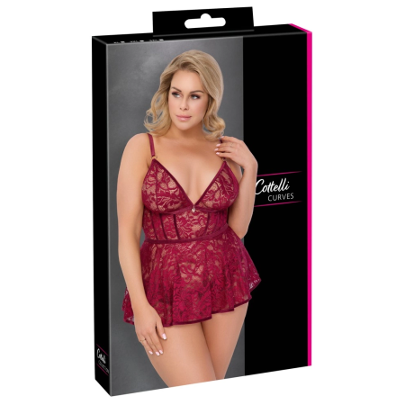 Cottelli CURVES Babydoll Set Red XL - Lace & Velvet, Adjustable Fit