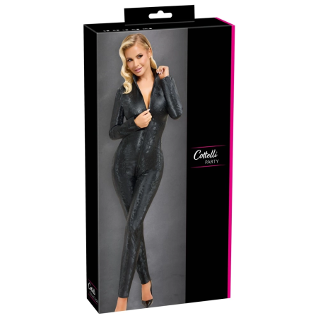 Cottelli PARTY Jumpsuit Snake L - Grey Snakeskin, 3-Way Zipper, Large