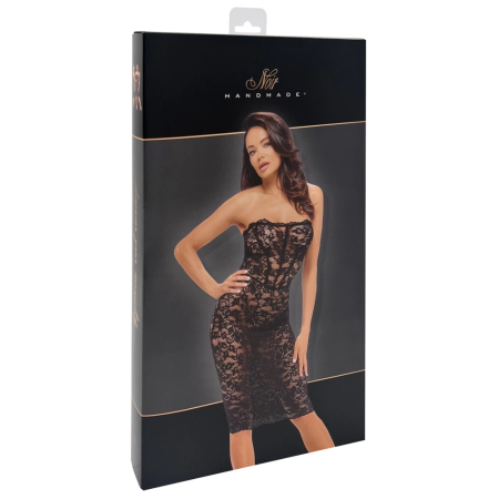 Noir Handmade Dress S Floral Lace Black Strapless Corset Style