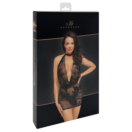 Noir Handmade Mini Dress Chain M - Black Transparent Tulle, Floral Design