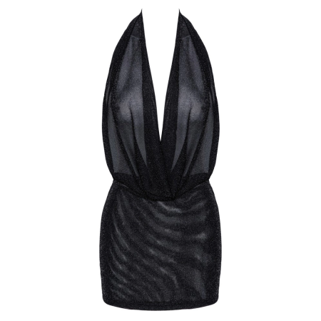 Noir Orgia Luminara Halterneck Mini Dress Black Silver XL