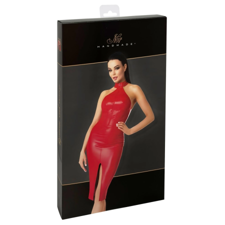 Noir Handmade Orgia Red Powerwetlook Dress XL with Full-Length Zip