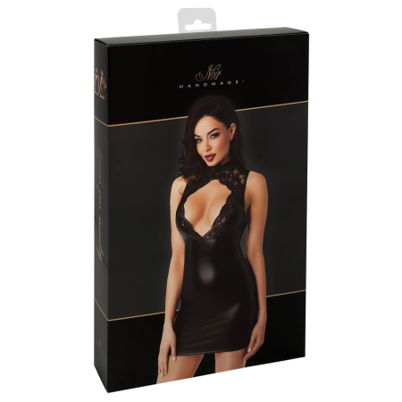 Noir Handmade Orgia Powerwetlook Mini Dress with Lace, Size L