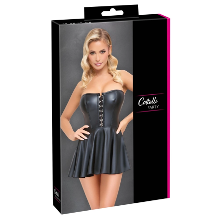 Cottelli PARTY Black Mini Corset Dress with Silver Hook Detailing S