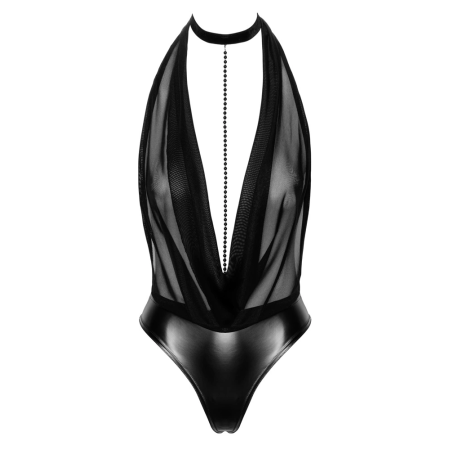 Noir Handmade Orgia Exclusive Bodysuit L, Black Shimmer Powernet, Pearls