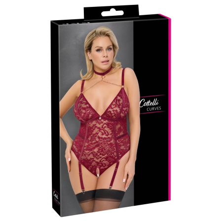 Cottelli Curves Body Red XL - Lace & Velvet, Removable Chains, Adjustable Fit