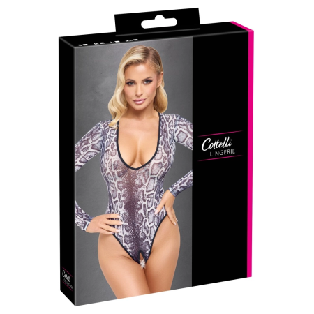 Cottelli Lingerie Body Snake S - Transparent Snakeskin Long Sleeve Bodysuit