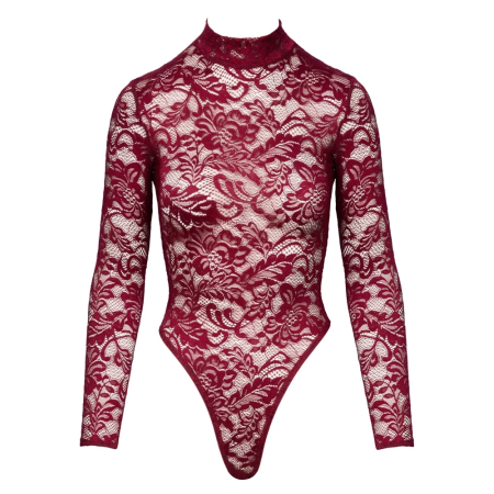 Cottelli Lingerie Lace Body Bordeaux Red M - Elegant Long Sleeve Design
