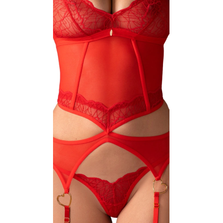 Obsessive Cupide Desir Red Lace Basque & Thong Set L/XL Adjustable