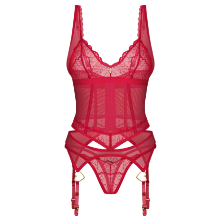 Obsessive Cupide Desir Basque Set S/M Red with Gold Accents Adjustable