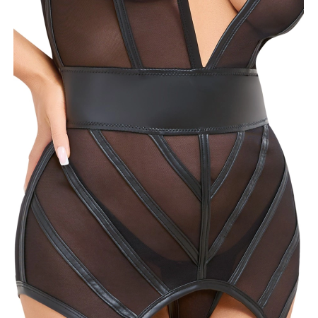 Cottelli LINGERIE Basque & String Set Black Powernet M Adjustable Straps