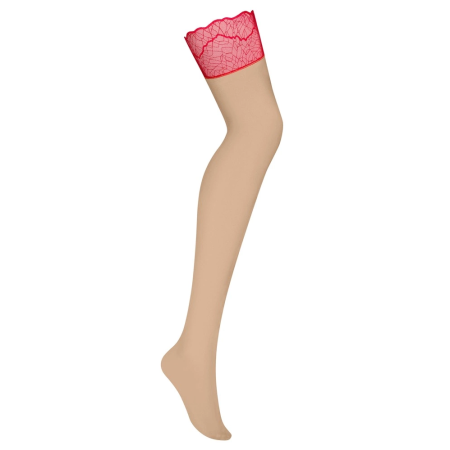 Obsessive Cupide Desir Nude-Red Stockings L/XL - Stretch Lace Top