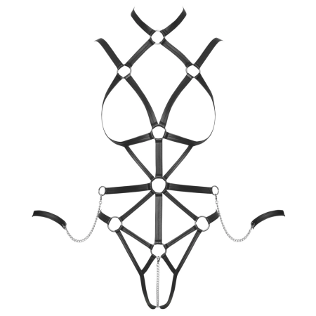 Bad Kitty Harness Body XL Adjustable Black with Removable Chains