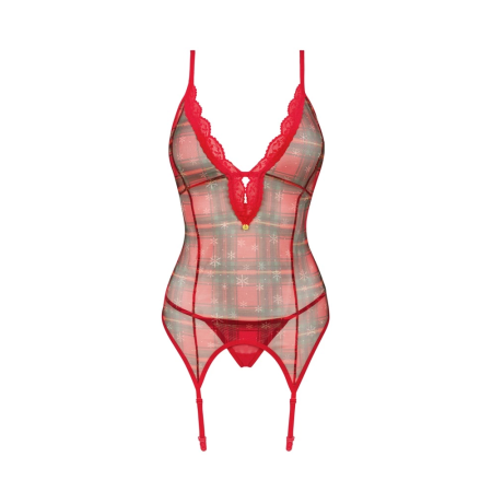 Obsessive Jollymore Lingerie Set XL/2XL - Red Tulle & Snowflake Accents