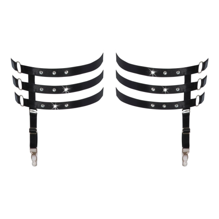 Cottelli Accessories Triple Adjustable Garters L/XL, Black Shine, Rhinestones