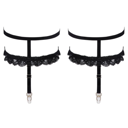 Cottelli Accessories Velvet Lace Garters S/M Black Adjustable Pair