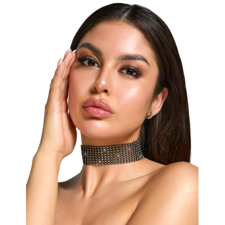 Cottelli Accessories Rhinestone Black Adjustable Choker, 36 cm + Extension
