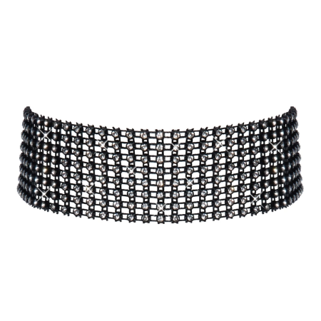 Cottelli Accessories Rhinestone Black Adjustable Choker, 36 cm + Extension