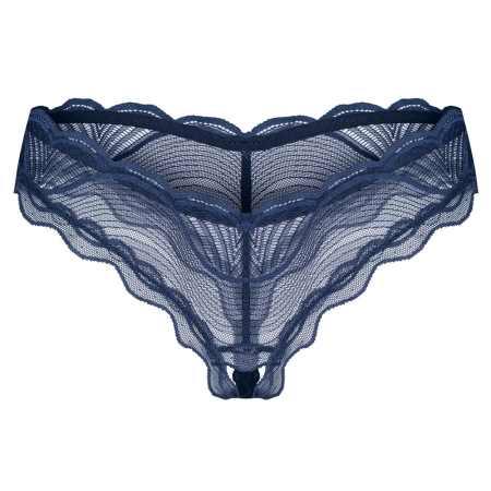 Obsessive Nightly Blue Thong XL/2XL - Soft Lace, Crotchless Design