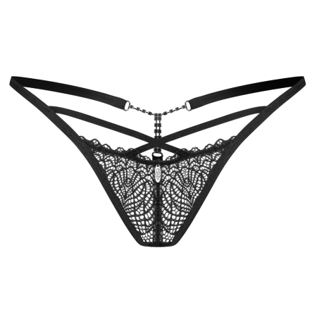 Obsessive Iliosa S/M Black Lace Intimate String with Decorative Chains