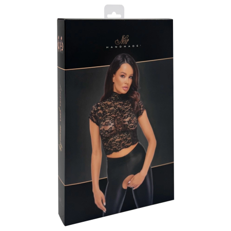 Noir Handmade Top Lace Model M Black Floral Sheer Stand Collar