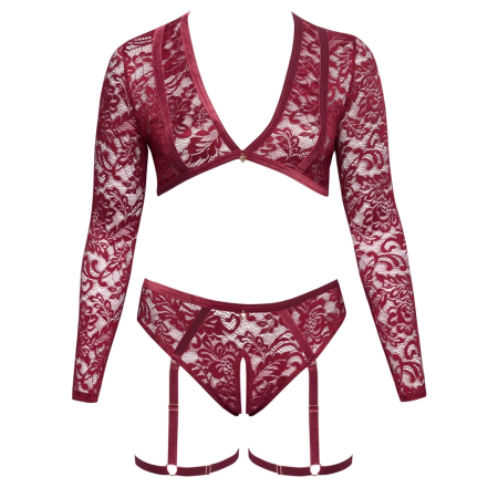 Cottelli Curves Lace & Velvet Red Lingerie Set 3XL Adjustable Straps