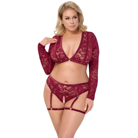 Cottelli CURVES Lace & Velvet Set Red 2XL - Decorative Heart Accents