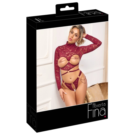 Abierta Fina Lingerie Set Open Cup Lace & Velvet Red L
