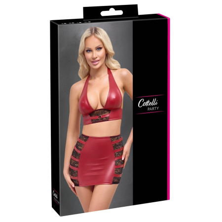 Cottelli PARTY Red Wet Look Crop Top & Mini Skirt Set L
