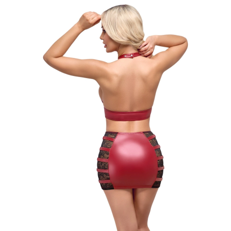 Cottelli PARTY Red Wet Look Crop Top & Mini Skirt Set L