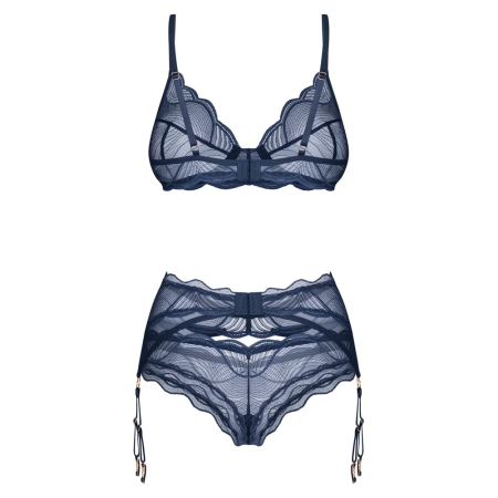 Obsessive Nightly Blue Lace Lingerie Set XL/2XL - 3-Piece Adjustable Design