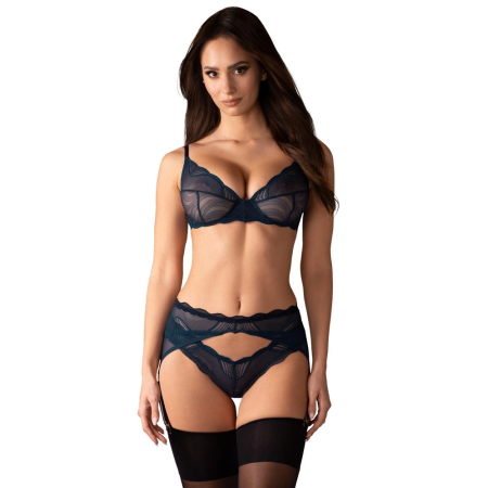 Obsessive Nightly Blue Lace Lingerie Set M/L Adjustable Fit