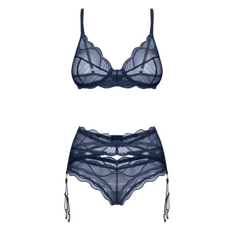 Obsessive Nightly Blue Lace Lingerie Set M/L Adjustable Fit