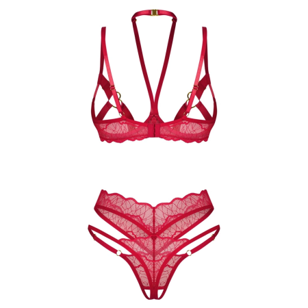 Obsessive Cupide Desir Lace Bra & Thong Set Red L/XL Adjustable