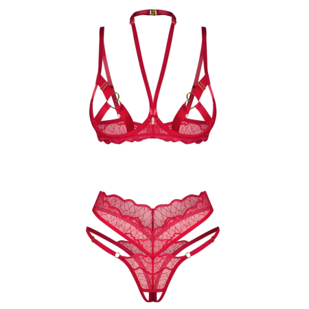 Obsessive Cupide Desir Red Lace Bra & Thong Set S/M Adjustable
