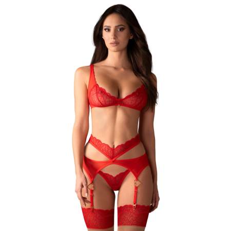 Obsessive Cupide Desir 3-Piece Lingerie Set Red L/XL Adjustable Straps