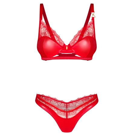 Obsessive Cupide Desir 3-Piece Lace Lingerie Set Red S/M
