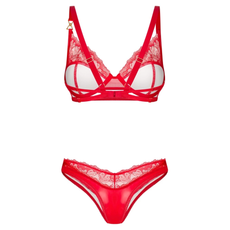 Obsessive Cupide Desir 3-Piece Lace Lingerie Set Red S/M