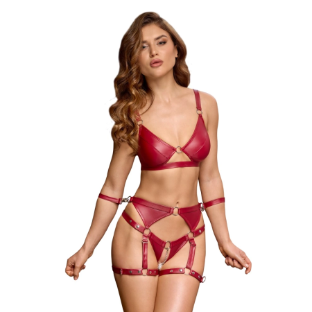 Cottelli Bondage Bra Set L - Red Matte Look, Adjustable, With Restraints
