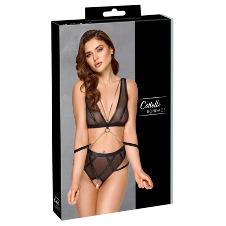 Cottelli BONDAGE Set L - Wireless Bra & Crotchless High-Waist Briefs