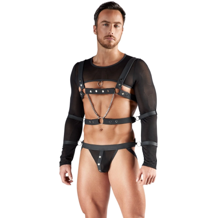 Svenjoyment Bondage Set XL - Powernet Top, Harness & Jock, Black