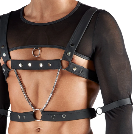 Svenjoyment Bondage Set XL - Powernet Top, Harness & Jock, Black